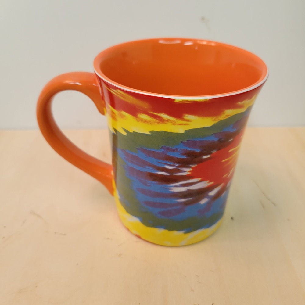 Vibrant Swirl Tie Dye Ceramic Coffee Mug Orange Interior Dishwasher Safe - Picture 3 of 7